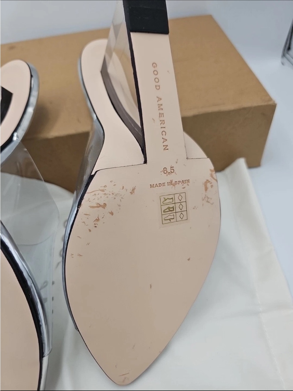 Good American Metallic Silver Pointed Clear Mules (see sizing before purchasing) - Picture 6 of 6